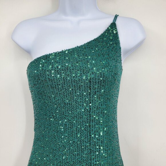 Crystal Sky Emerald Green Sequin One Shoulder Mini Sleeveless Party Dress Small - Picture 4 of 7
